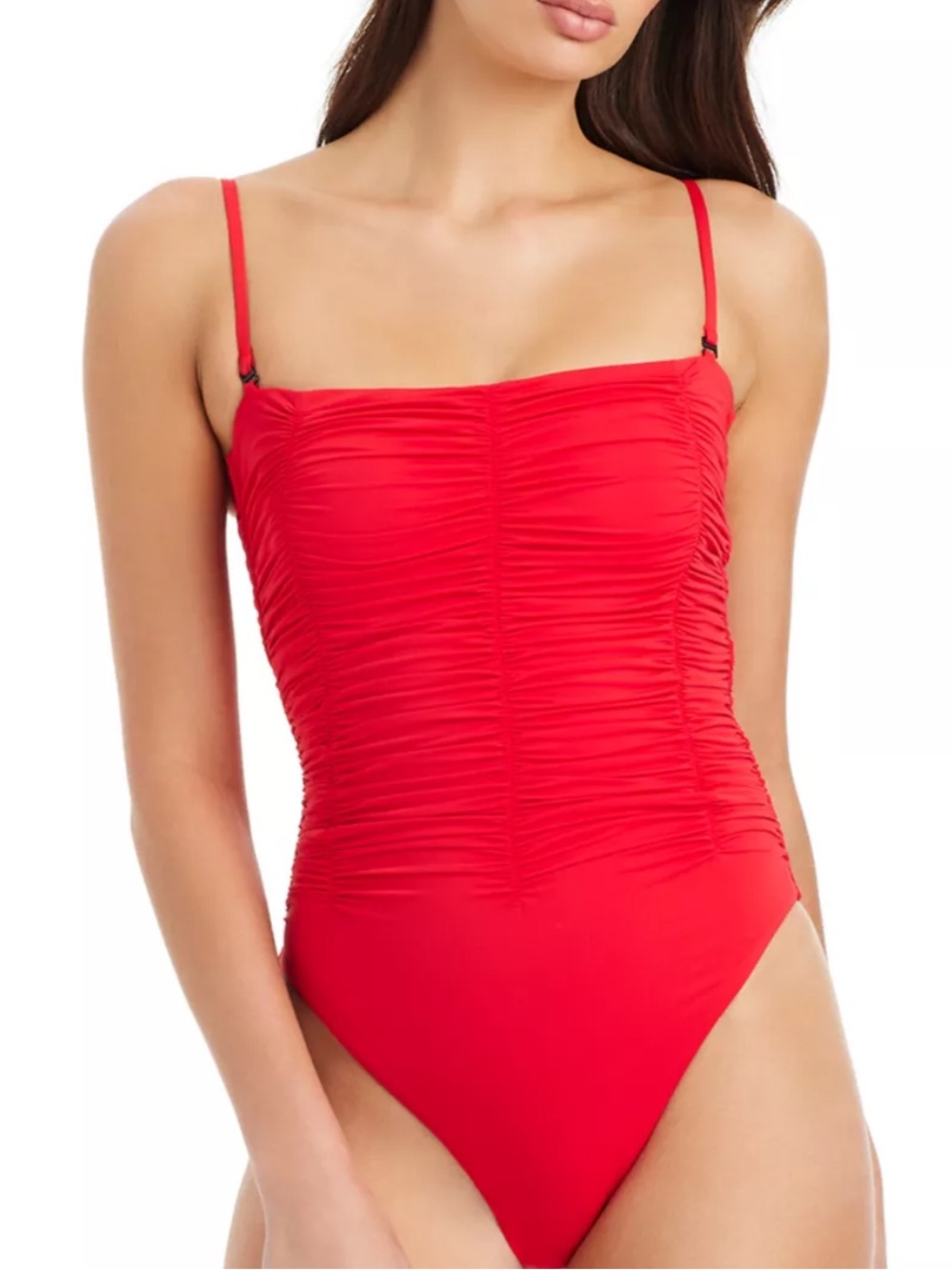 Sanctuary Ruched Bandeau One-Piece Swimsuit - Red Energy